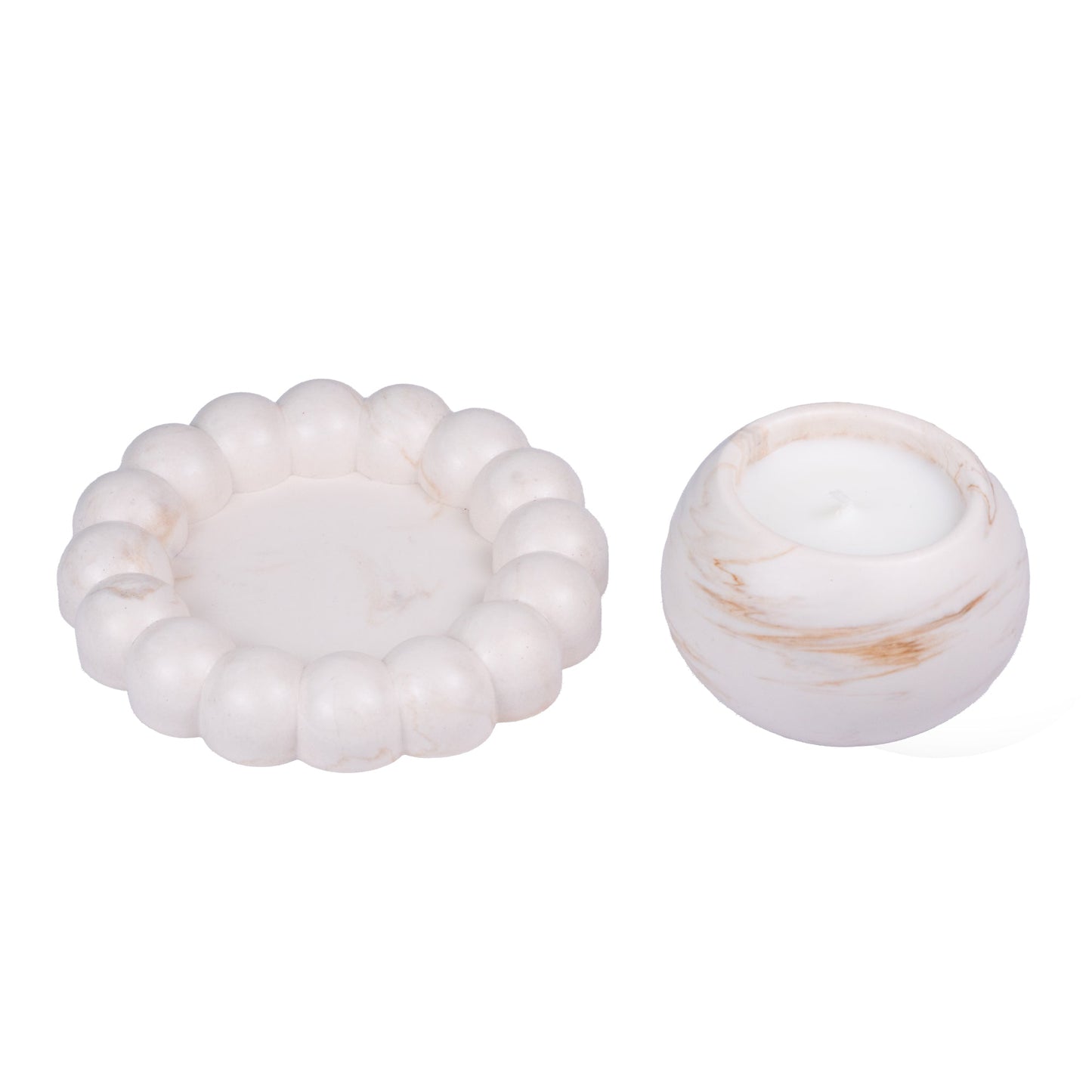 Bubble Tray & Candle Set Marble Beige