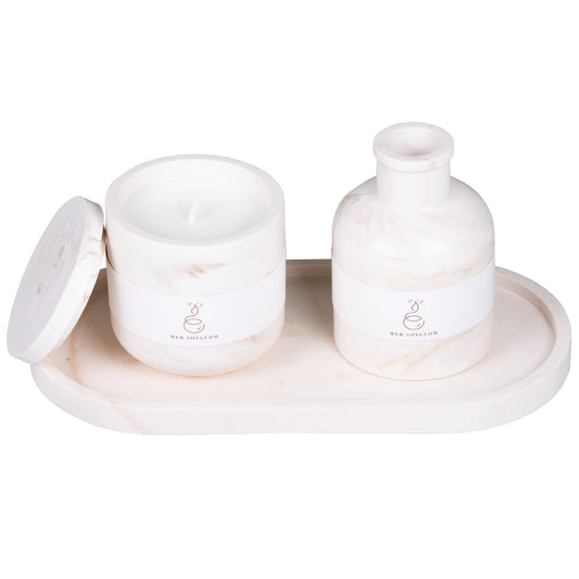 Tray, Vase & Candle Set Marble Beige