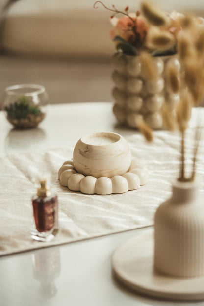 Bubble Tray & Candle Set Marble Beige