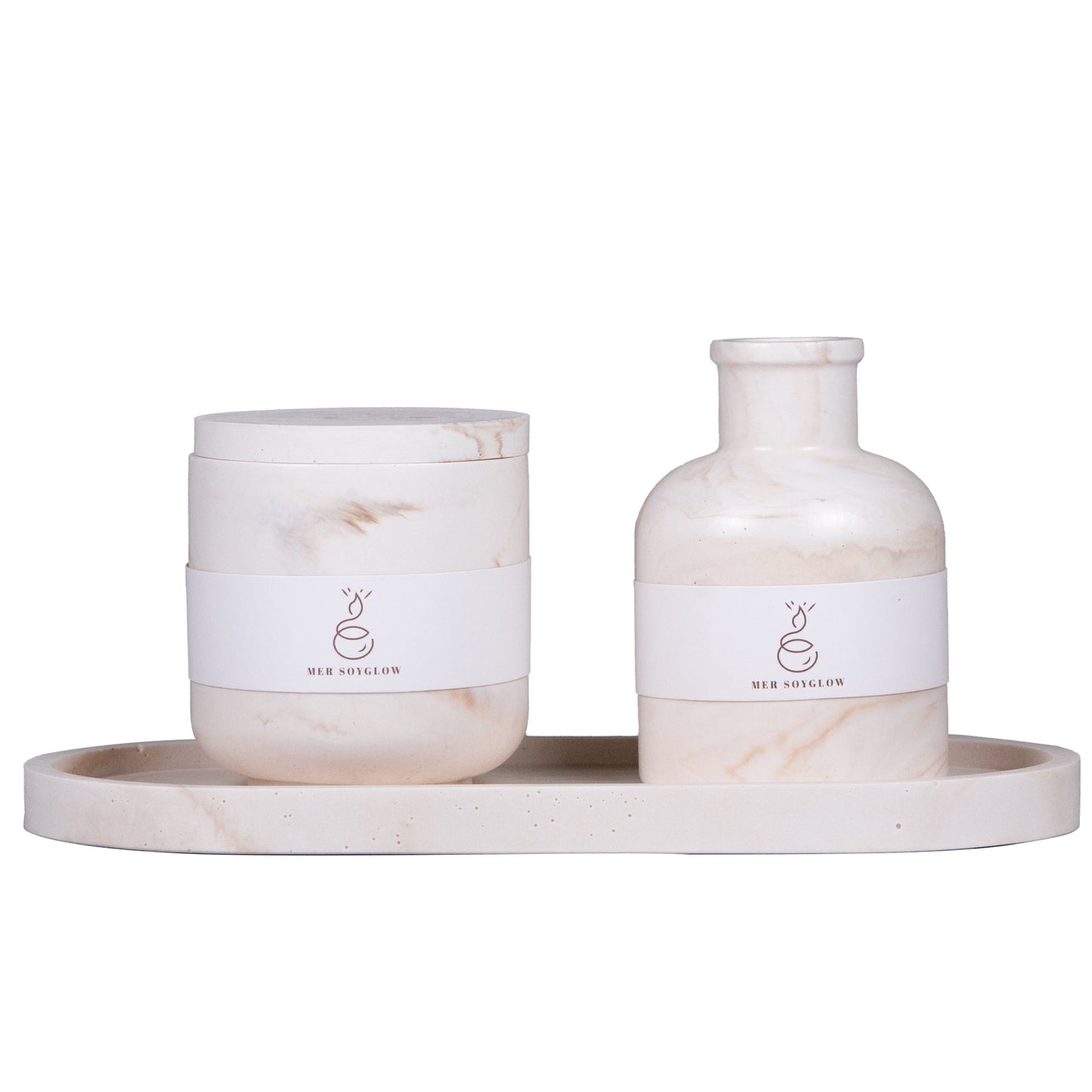 Tray, Vase & Candle Set Marble Beige