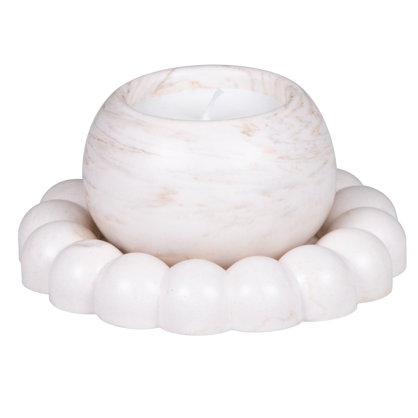Bubble Tray & Candle Set Marble Beige