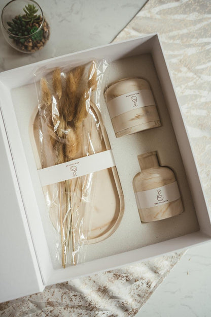Tray, Vase & Candle Set Marble Beige